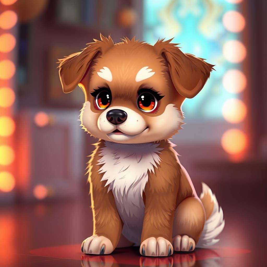Vibrant Anime-Style Dog with Glowing Aura Effects