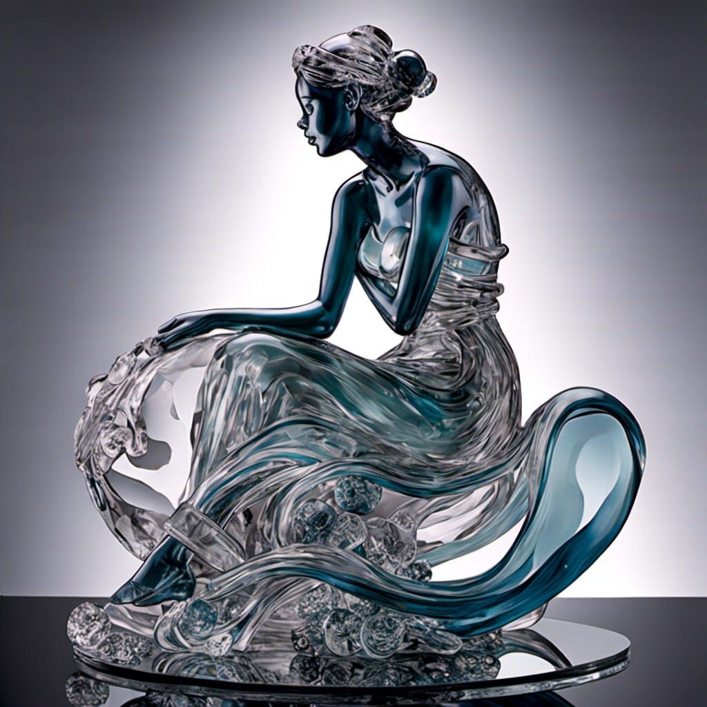 Glass Woman Sculpture in Art Nouveau Style