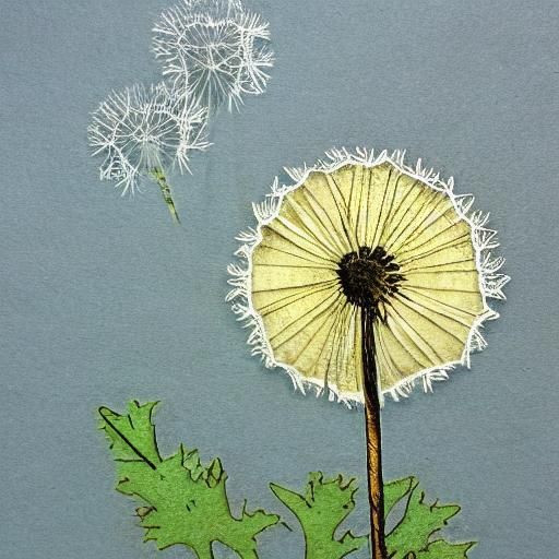 Fairytale Dandelion on Faded Paper, Mixed Media