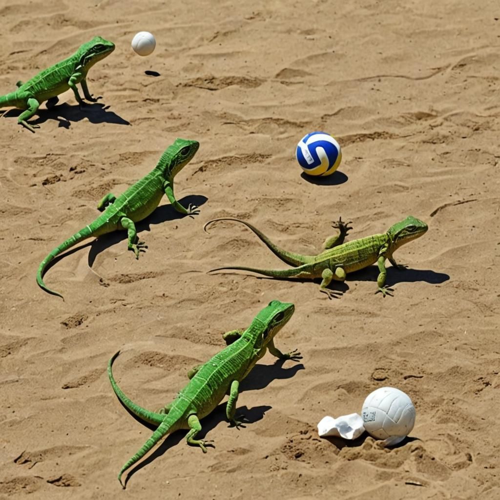 Lizards Play Volleyball in AI-Generated Image