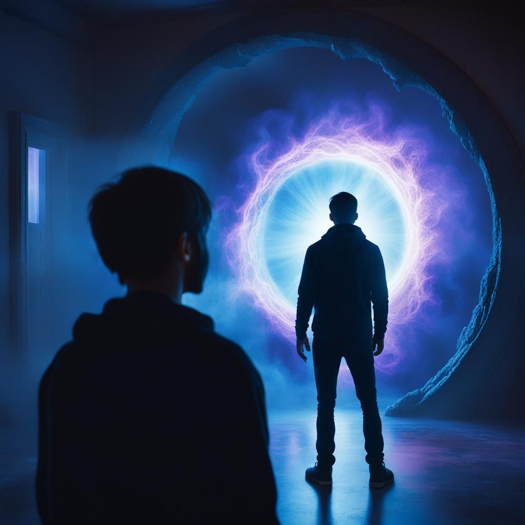 Eerie Portal in Dimly Lit Room, Hyper-Realistic Art