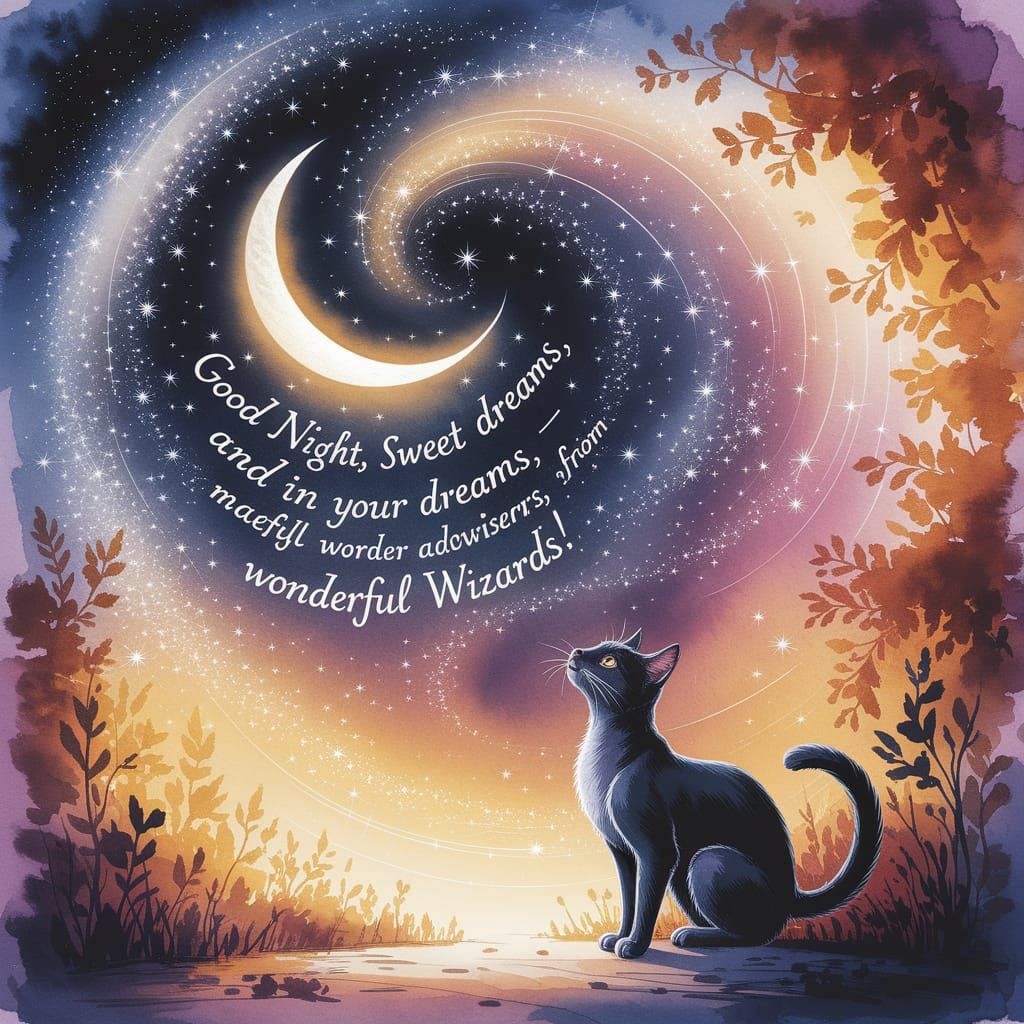 Ethereal Feline Gazing at Sparkling Night Sky