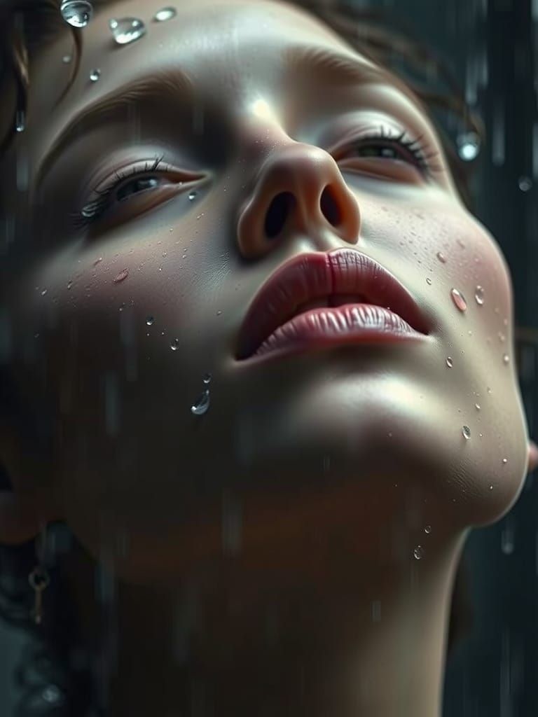 Ethereal Woman Embracing Rainy Day Serenity