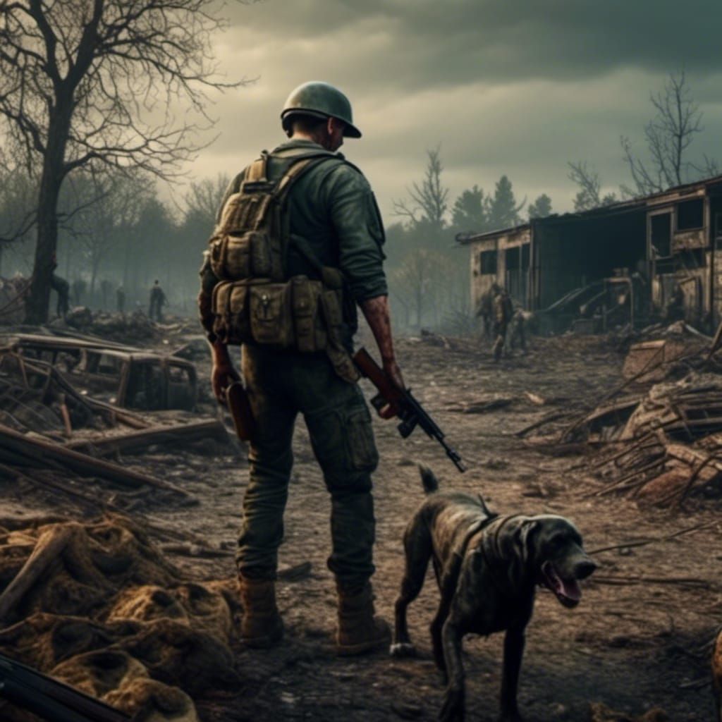 Post-Apocalyptic Soldier's Grief: A High-Quality Portrait