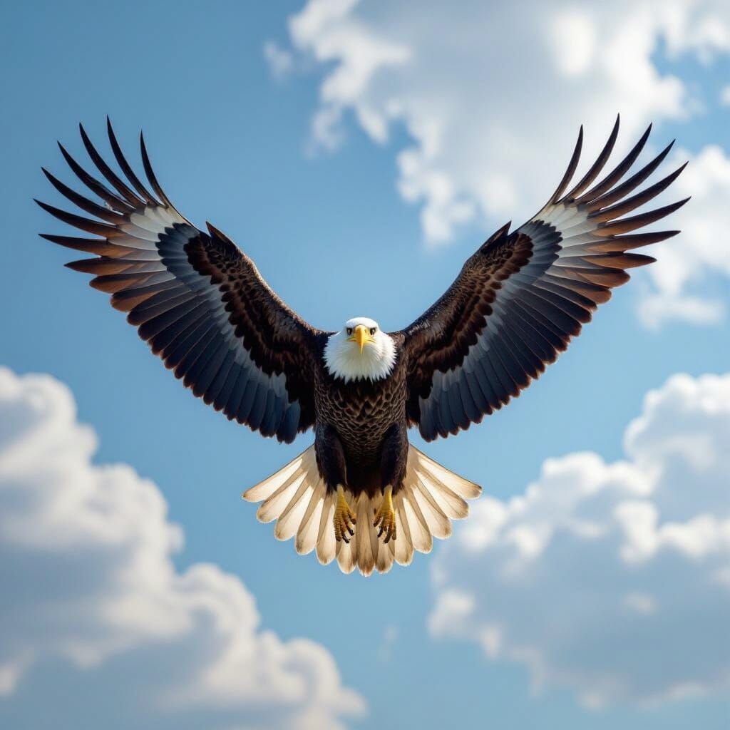 Majestic Bald Eagle in Flight, Dramatic Realism Style