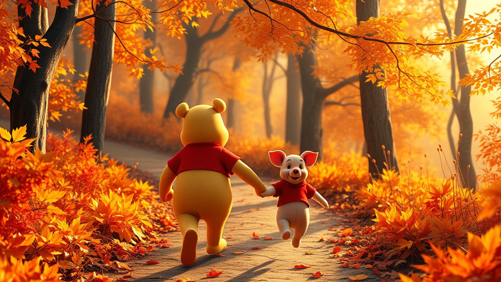 Pooh and Piglet Stroll Through Autumn Woods
