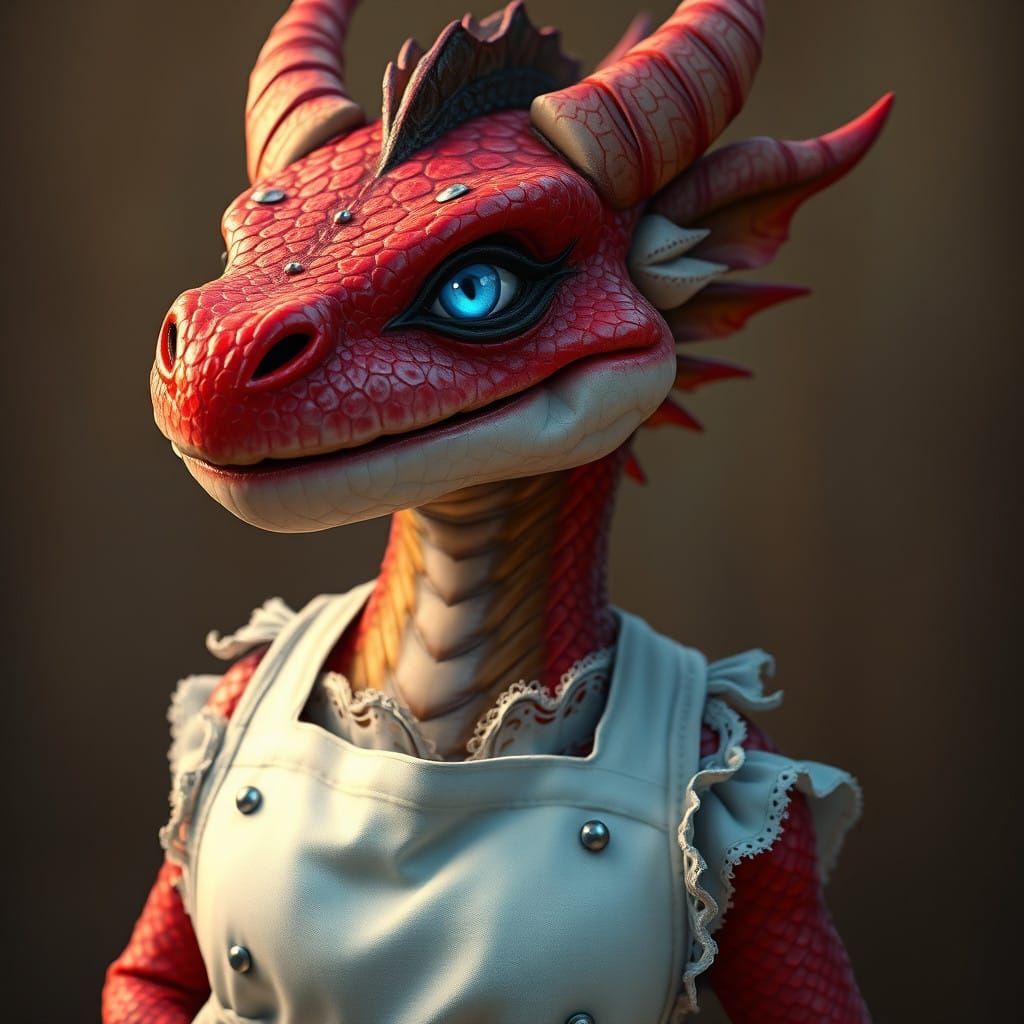 Gentle Dragon Baker with Warm Smile and Glowing Eyes