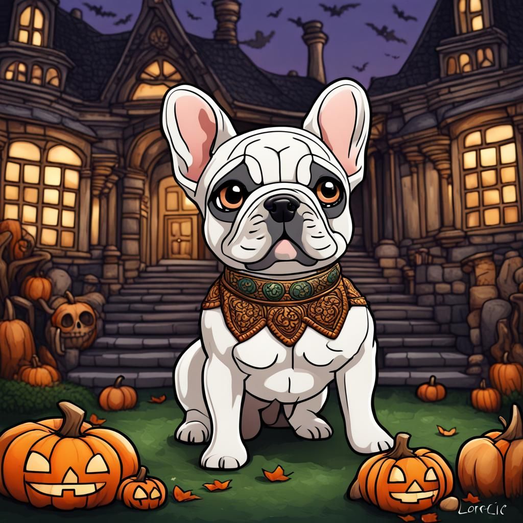 Cute French Bulldog in Chibi Style Halloween Mosaic