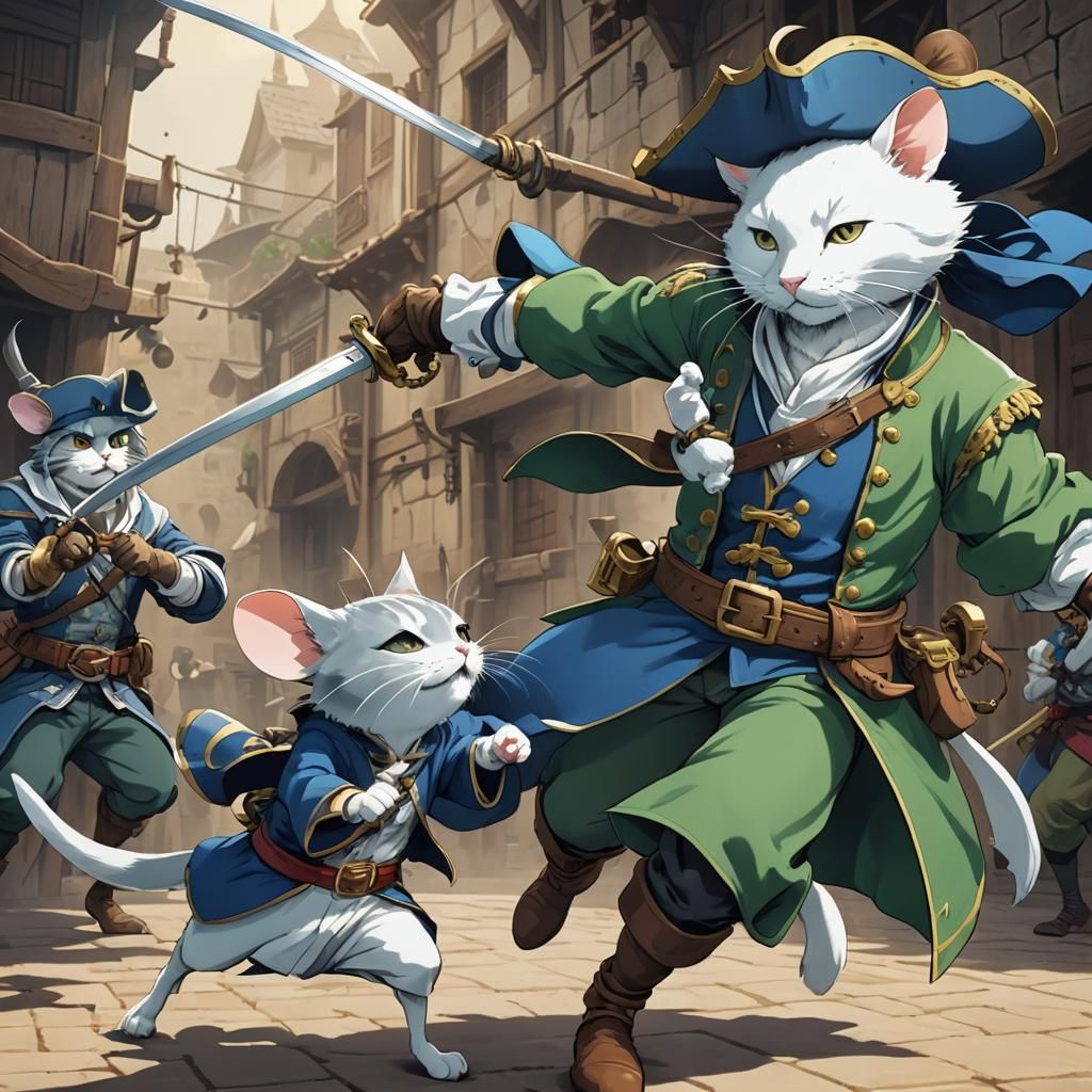 Anime Swashbuckler Mouse vs Cat Fight