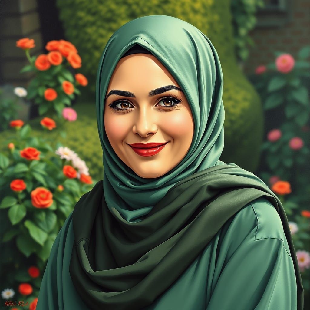 Oil Painting Portrait of a Woman in a Garden