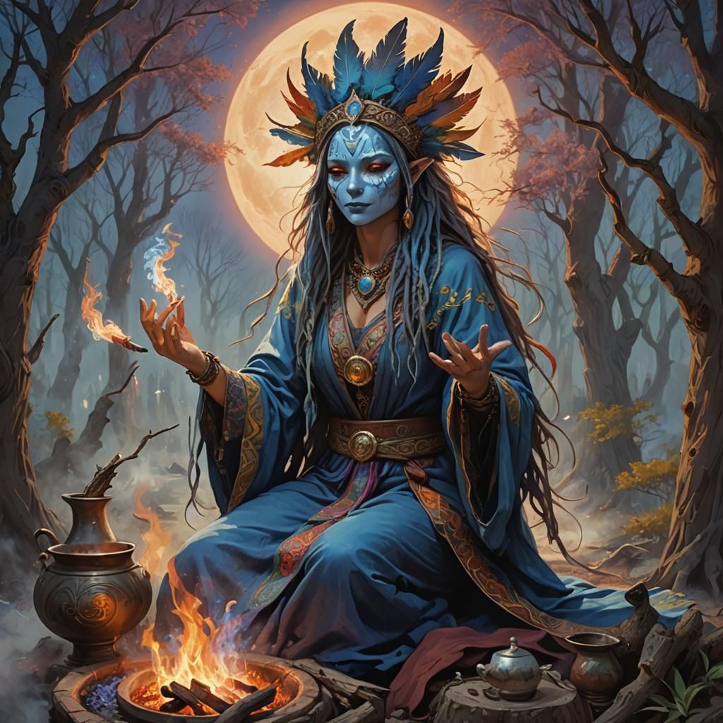 Mystical Shaman Ritual Under the Full Moon