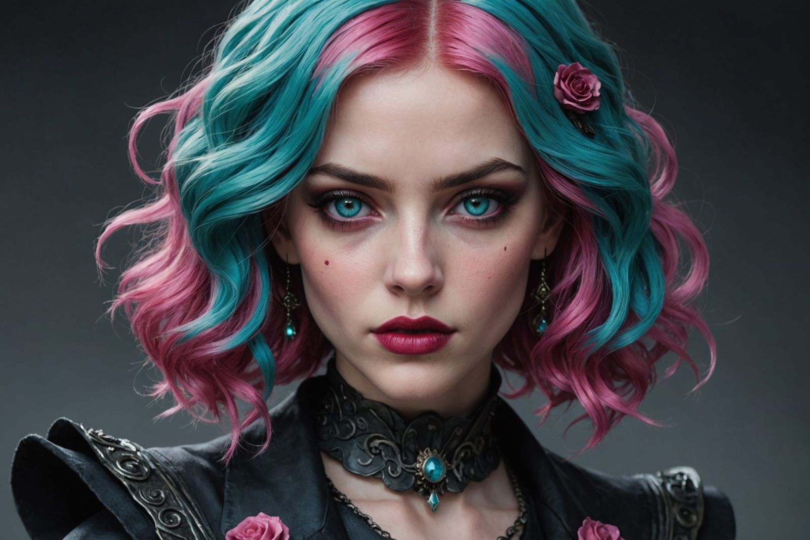 Captivating Rogue with Cyan and Pink Hair in Detailed Painti...