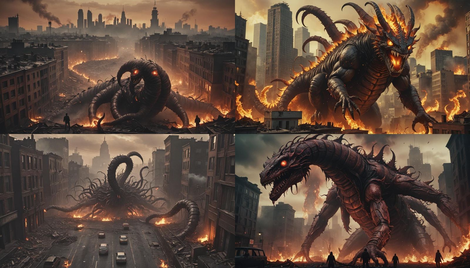 Giant Worm Demons Attack City in Apocalyptic Landscape