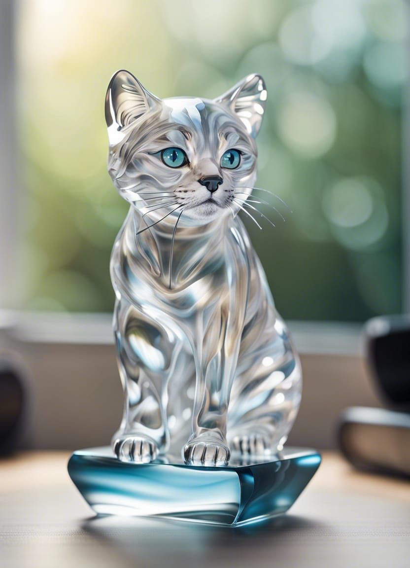Realistic 3D Glass Cat Figurine