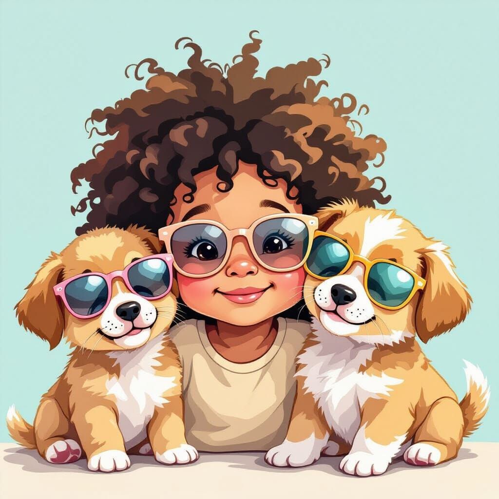 Cute Kid Peekaboo with Puppies in Pastel Illustration