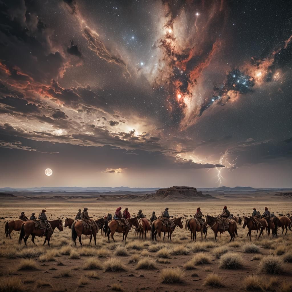 Nomads of the Red Plains: Hyperrealistic Cosmic Scene