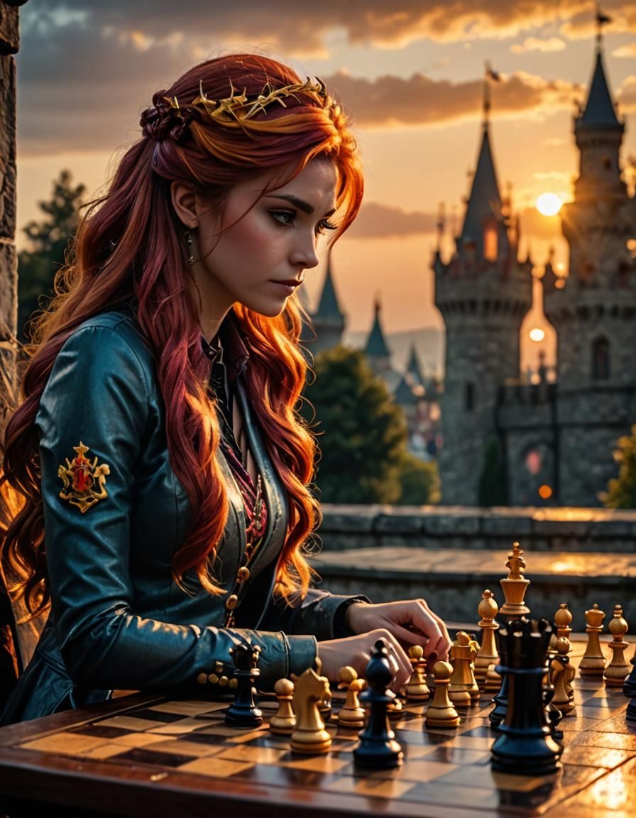 Sunset Shimmer's Intense Chess Match: Hyperrealistic Render
