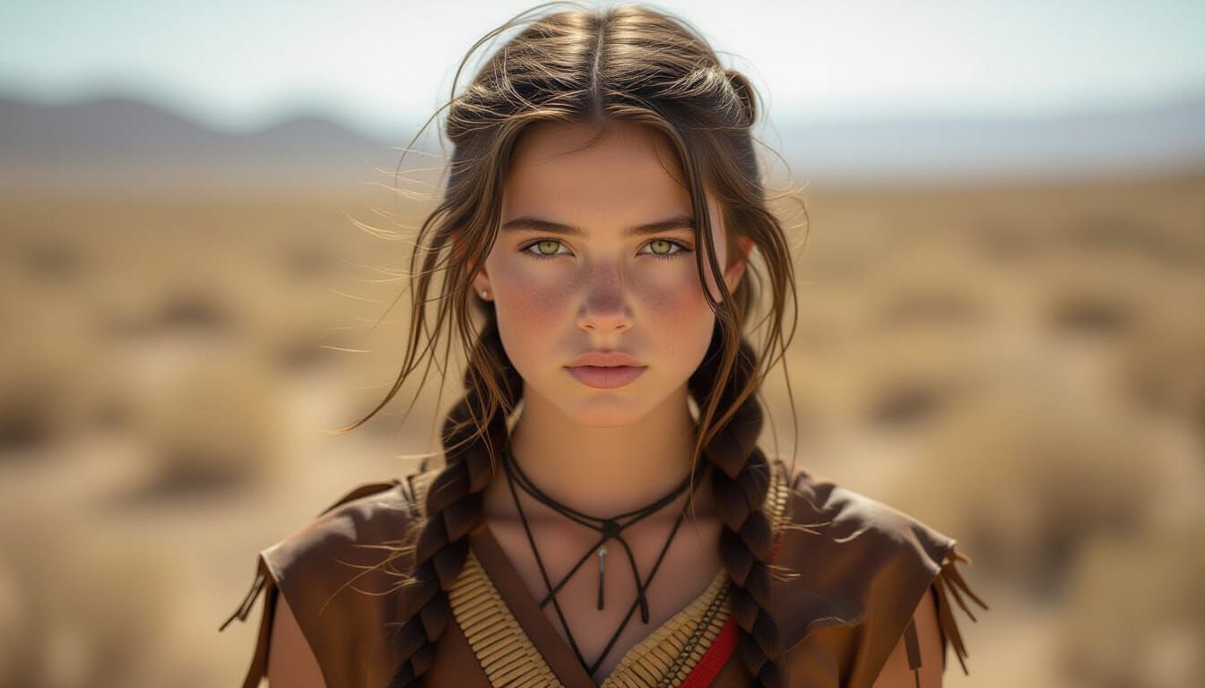 Resilient Girl in Desert Wilderness