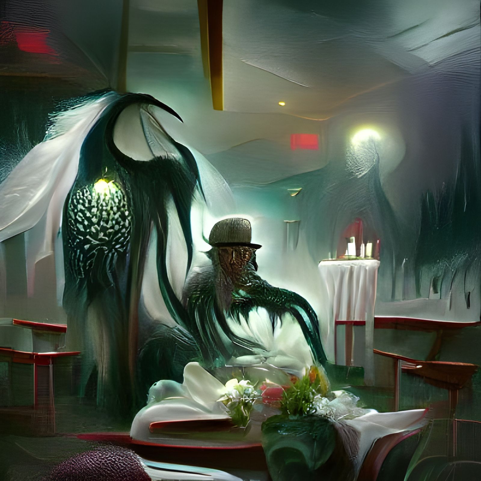 Lovecraftian Angel of Death at a 1950s Diner