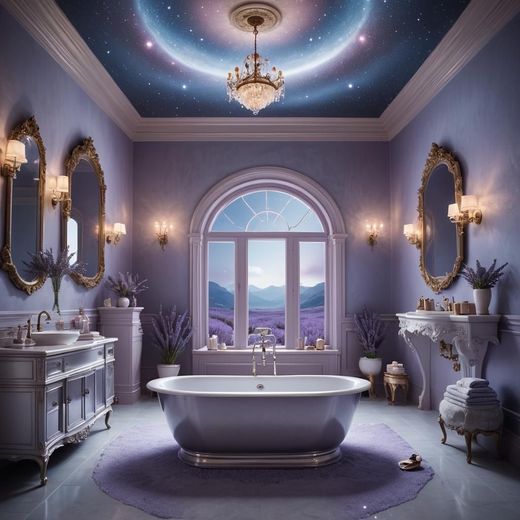 Starlight Bathtub in Surreal Art Nouveau Bathroom