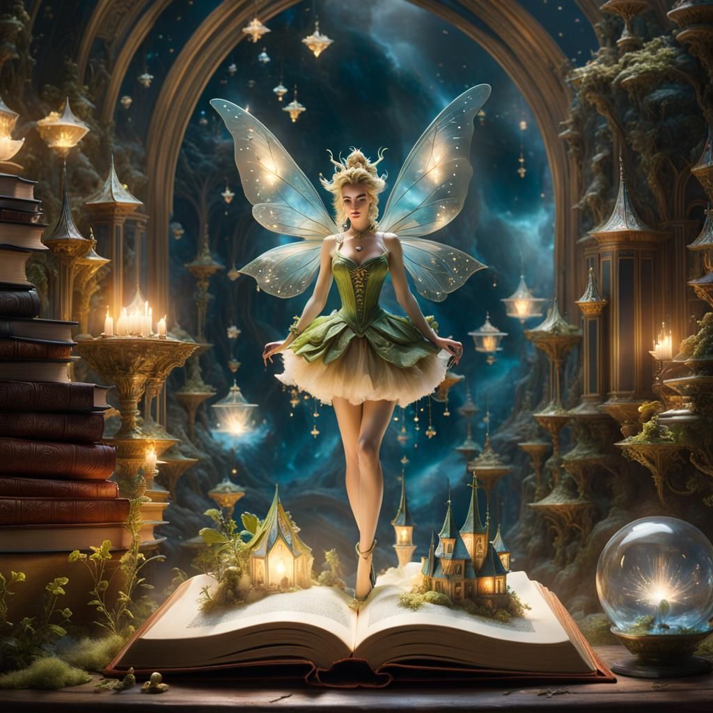 Whimsical Fairy Kingdom Emerging from Book, Digital Art