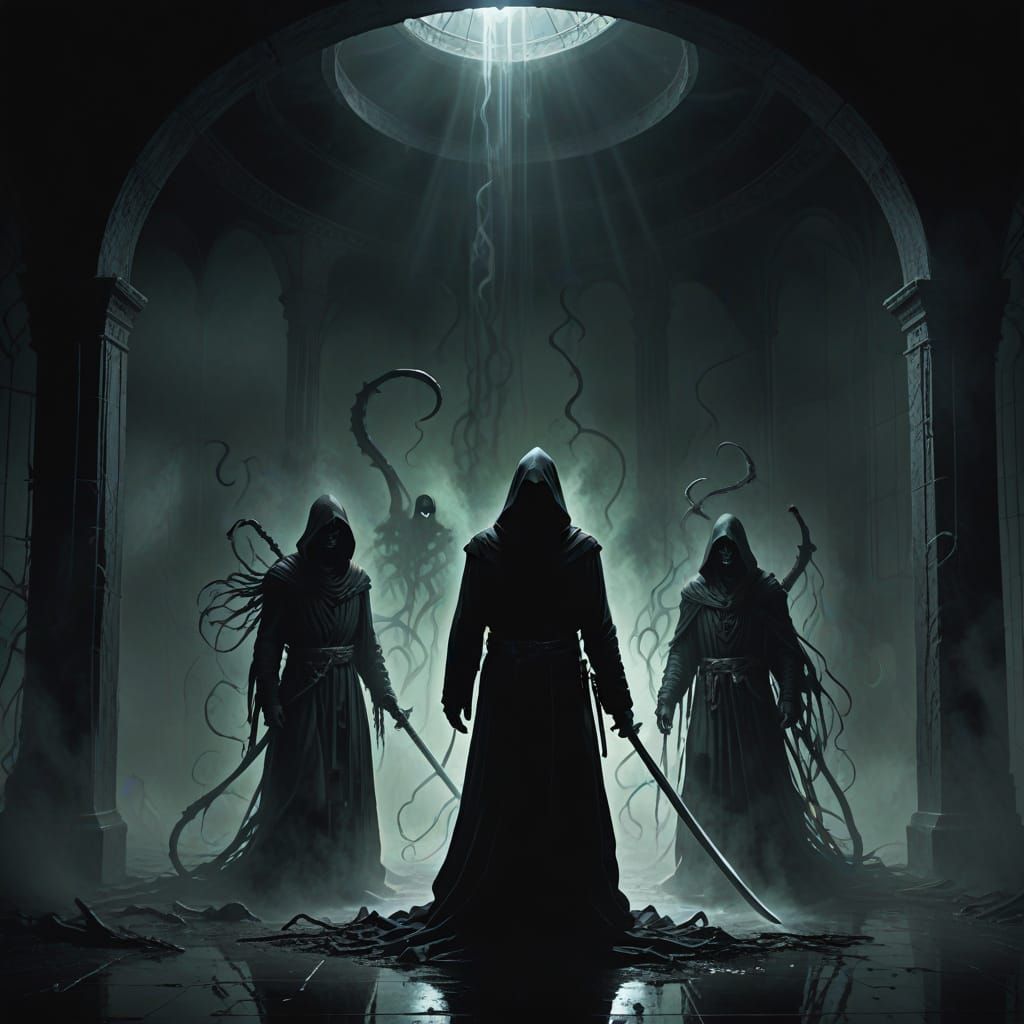 Death and Grim Reaper in Spectral Chamber - Dark Fantasy Art