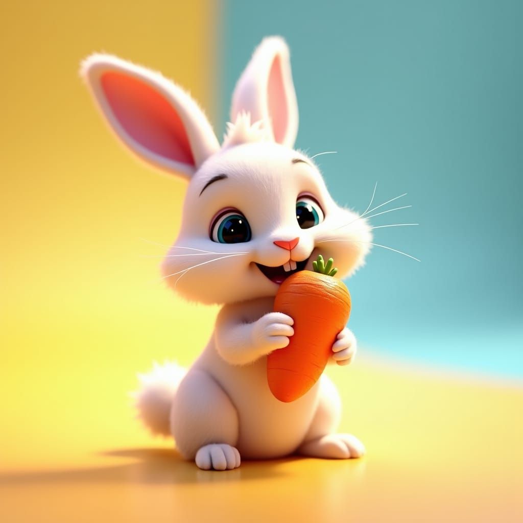 Cute Bunny Nibbling Carrot in 3D Animated Style