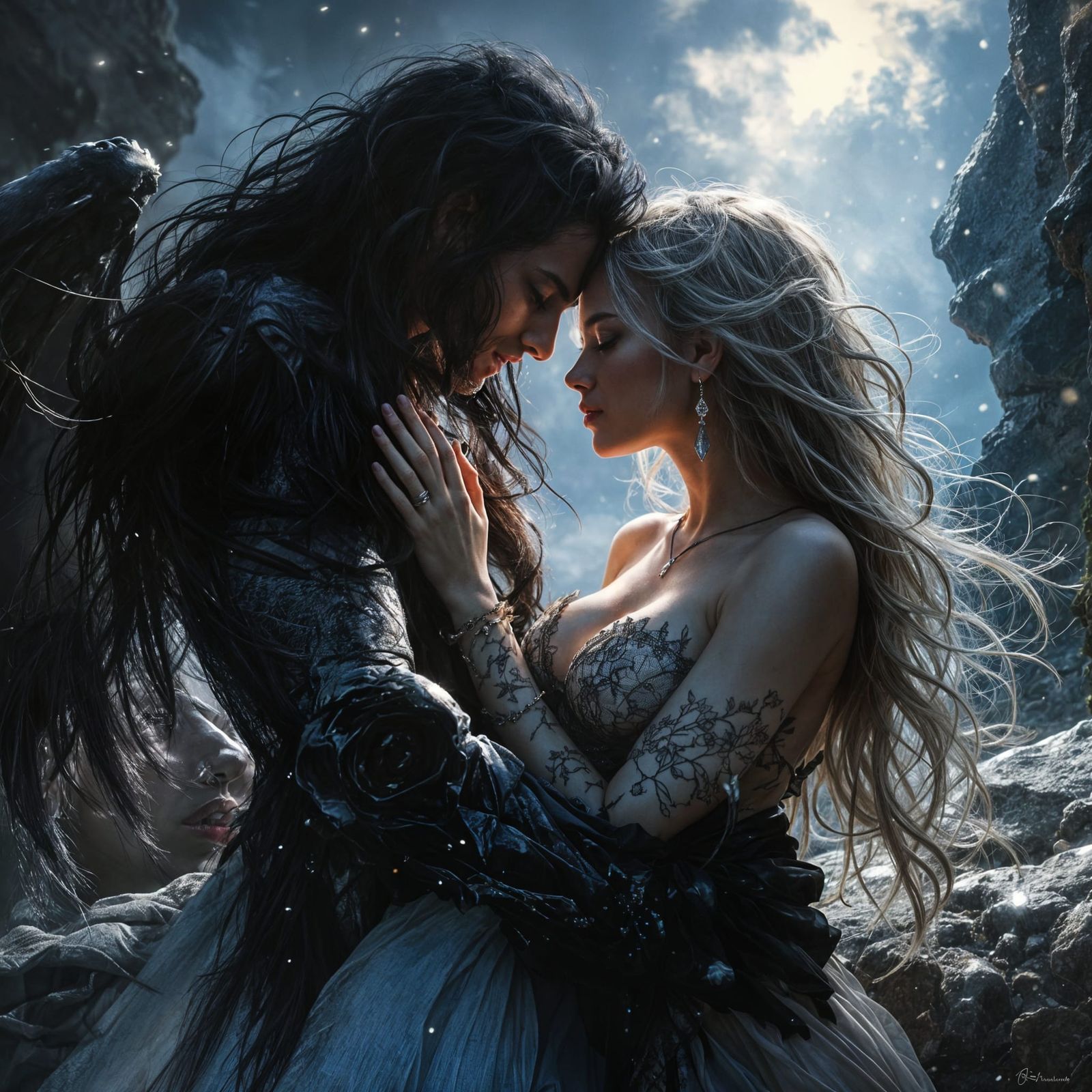 Night and Day Meeting in Fantasy Illustration Style