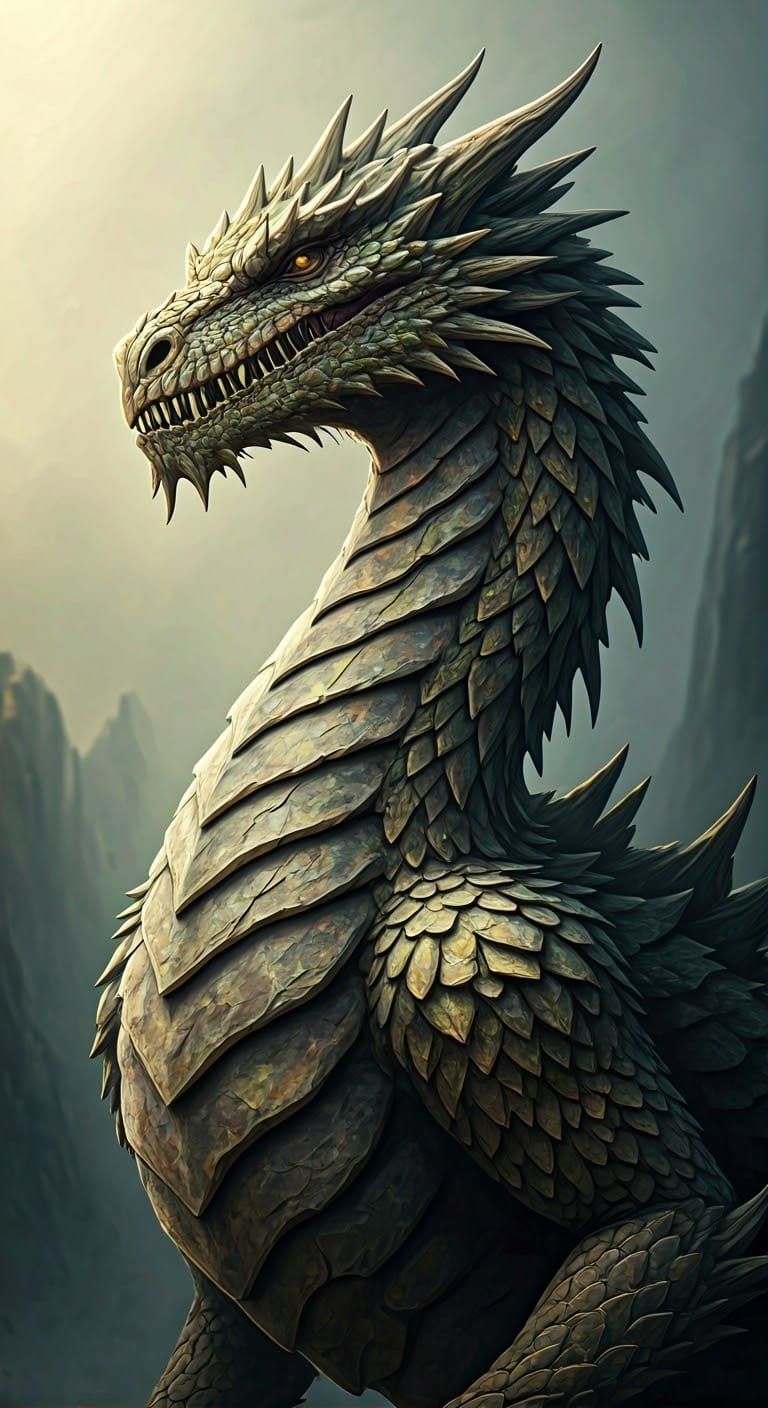 Ethereal Stone Dragon Emerge from Earthly Depths