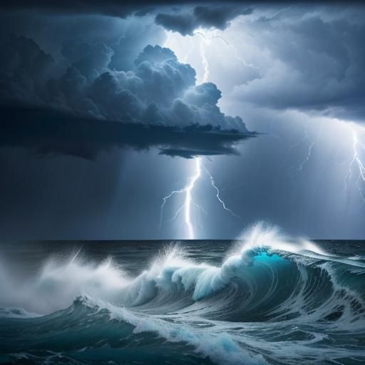 Hyperrealistic Thunderstorm Over Agitated Ocean in 16k