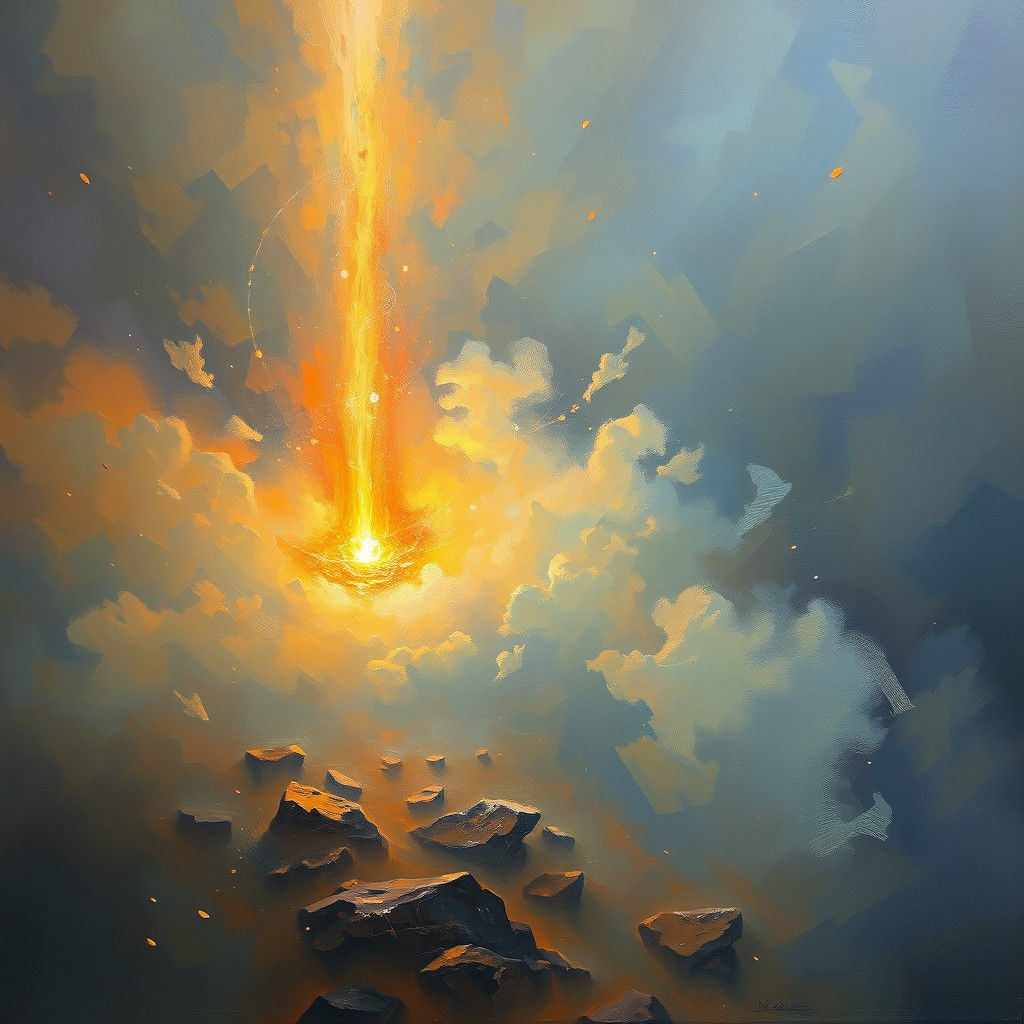 Contemplative Figure in Desolate Landscape as Oil Painting