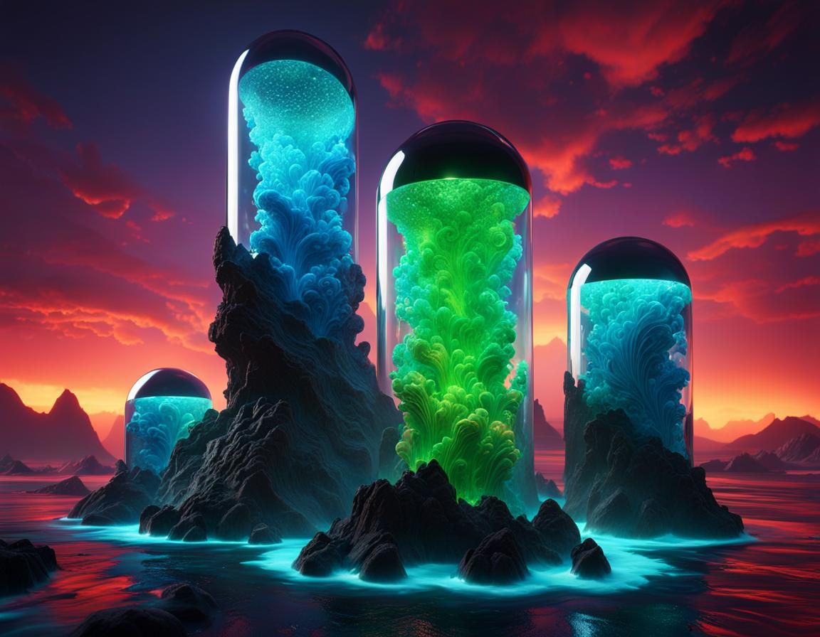 Lava Lamp Water Dragon in a Hyperornate Wavescape