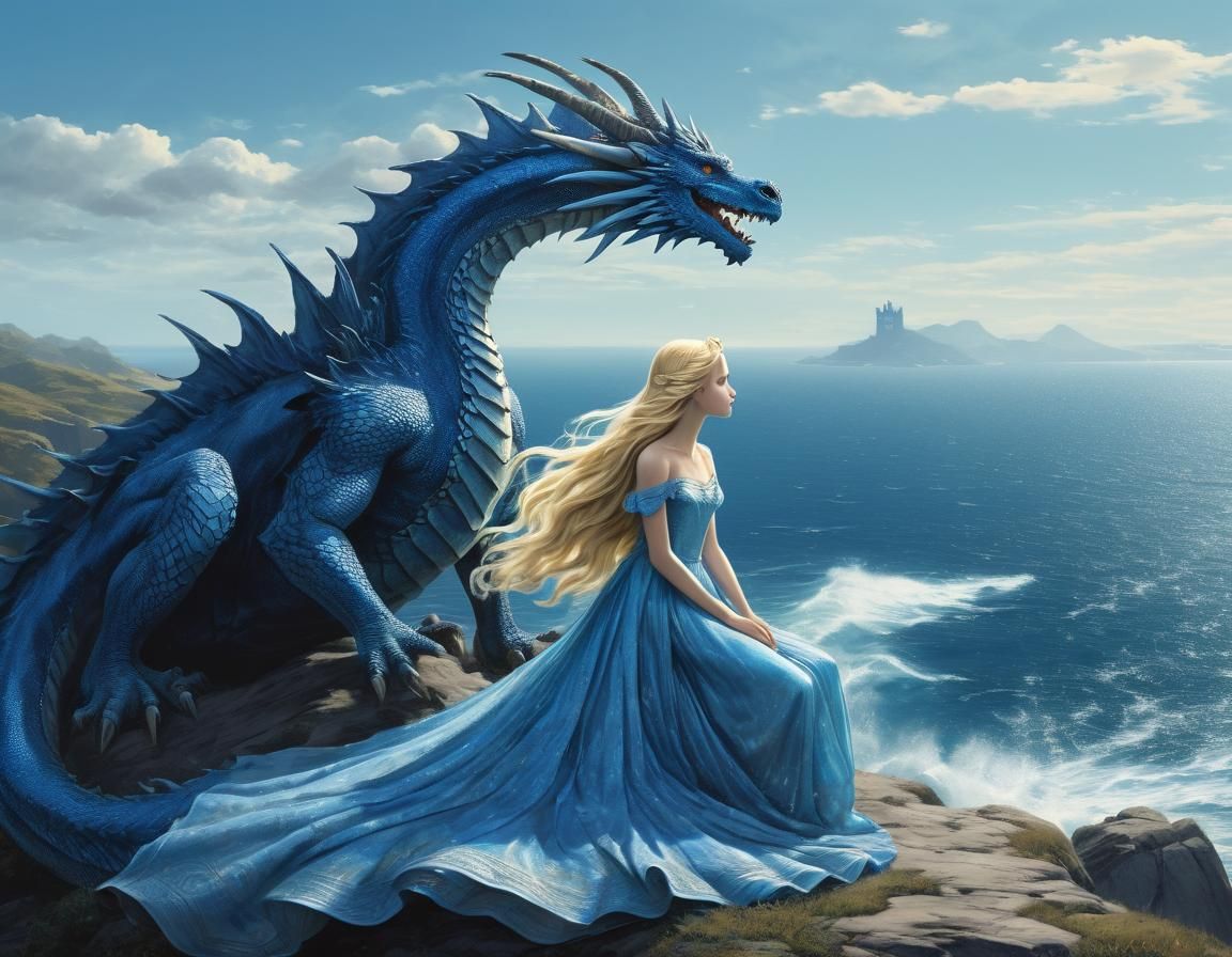 Princess and Dragon Embrace Illustration