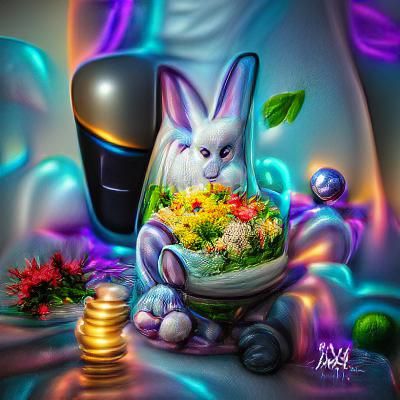 Iridescent Easter Bunny in Vase, Digital Art