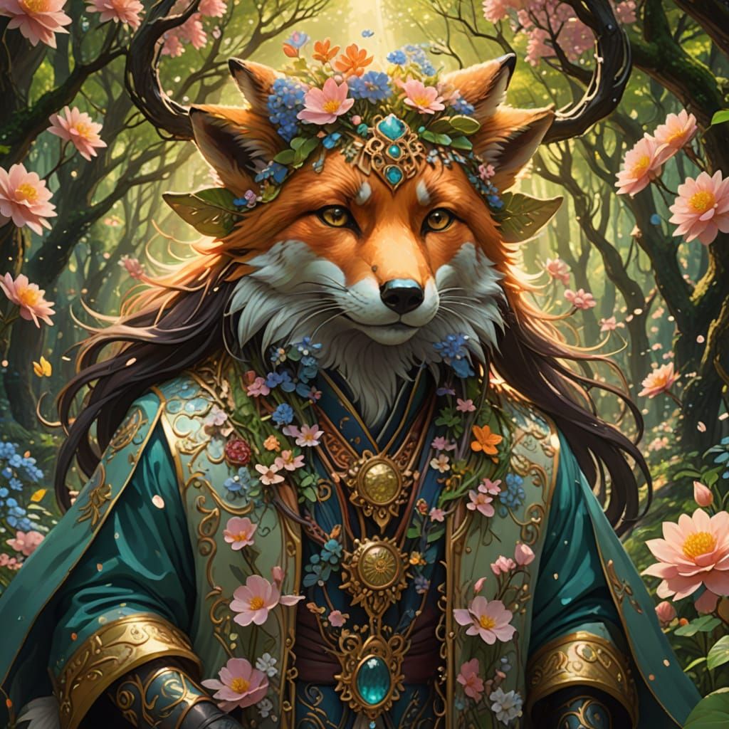 Magical Fox Spirit in Pastel Anime Style