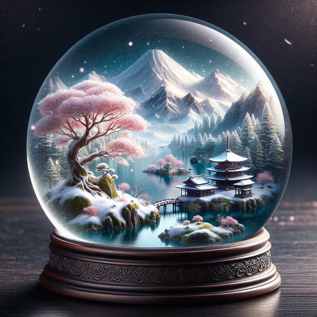 Sakura Tree in Snow Globe: Ancient Japan