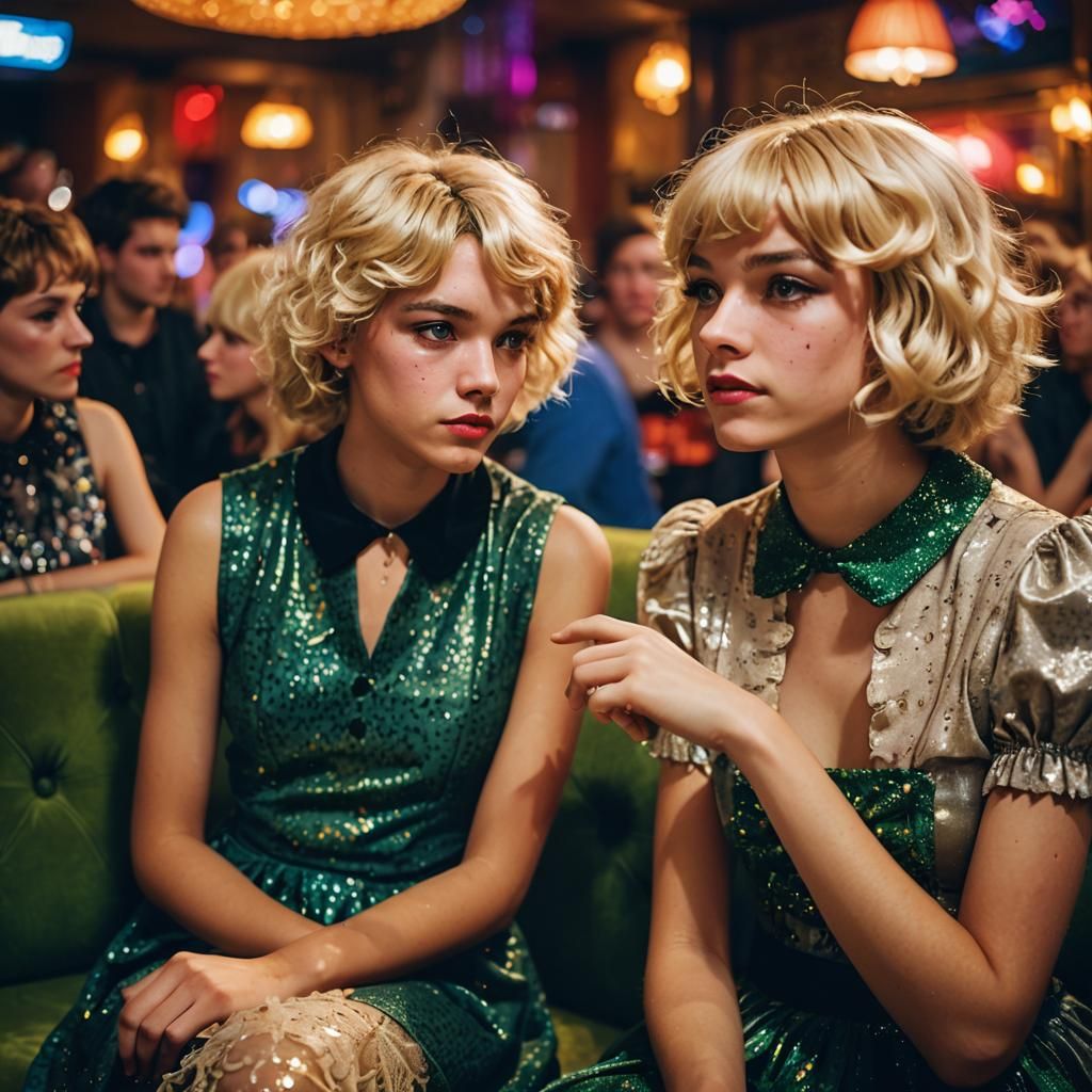 Elegant Teenage Crossdresser in High-Fashion Club Setting