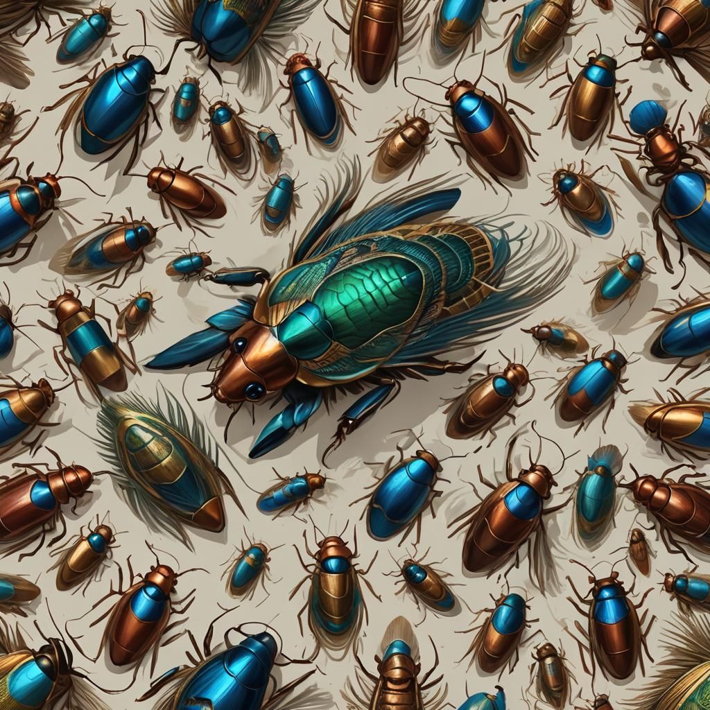 Peacock Cockroach Portrait in Art Nouveau Style