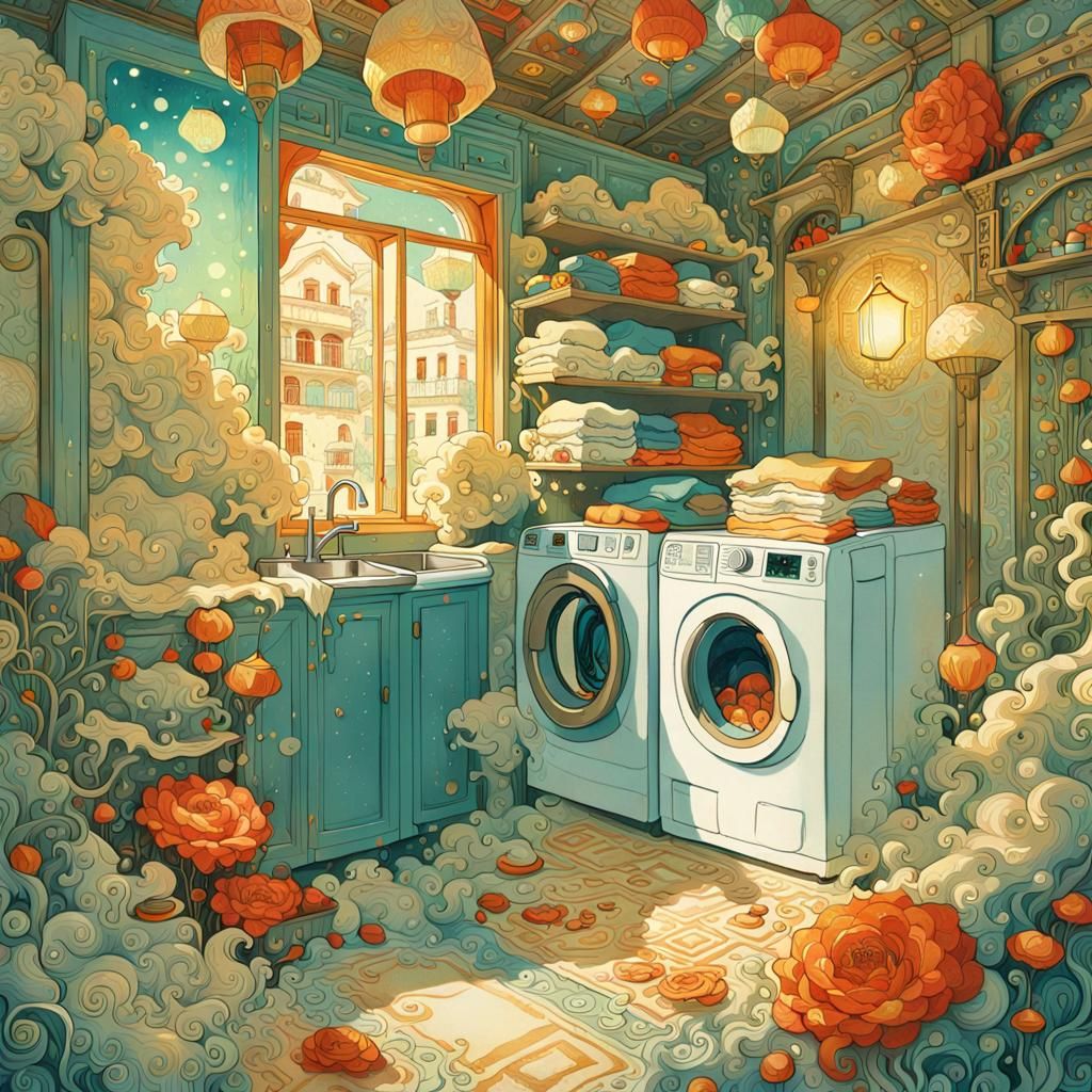 Luminous Laundry: A Whimsical Watercolor Illustration
