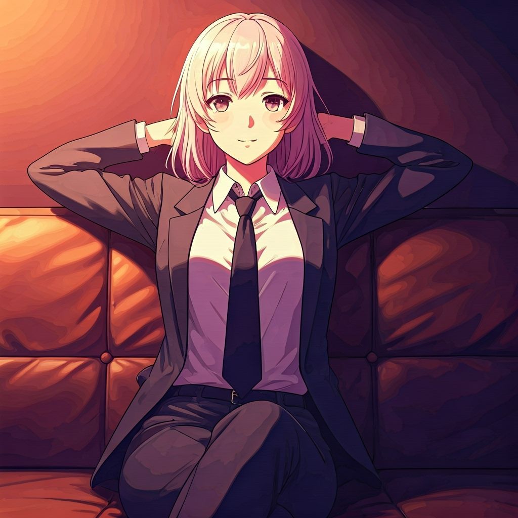 Glamorous Lady Relaxing on Couch in Anime Style
