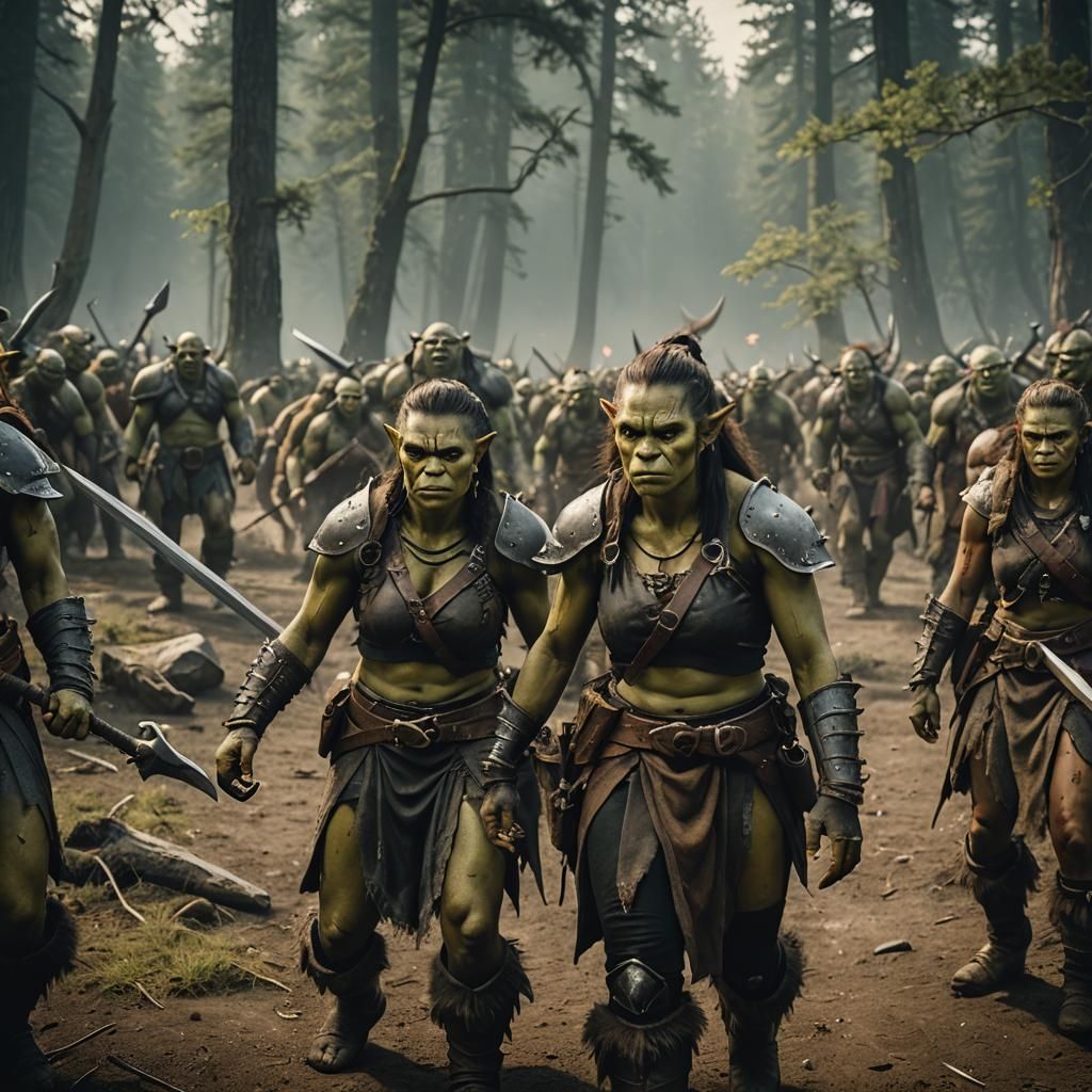 Epic Orc Women in Cinematic Film Still