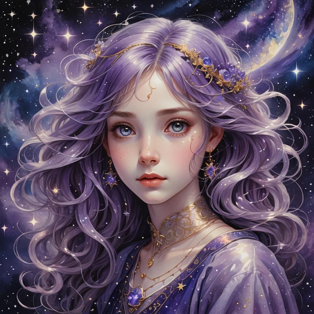 Celestial Girl Portrait in Dark Fantasy Style