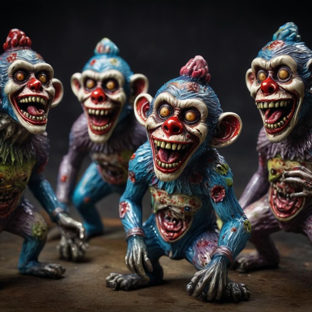 Enameled Glass Zombie Monkey Monster Clown Figurines