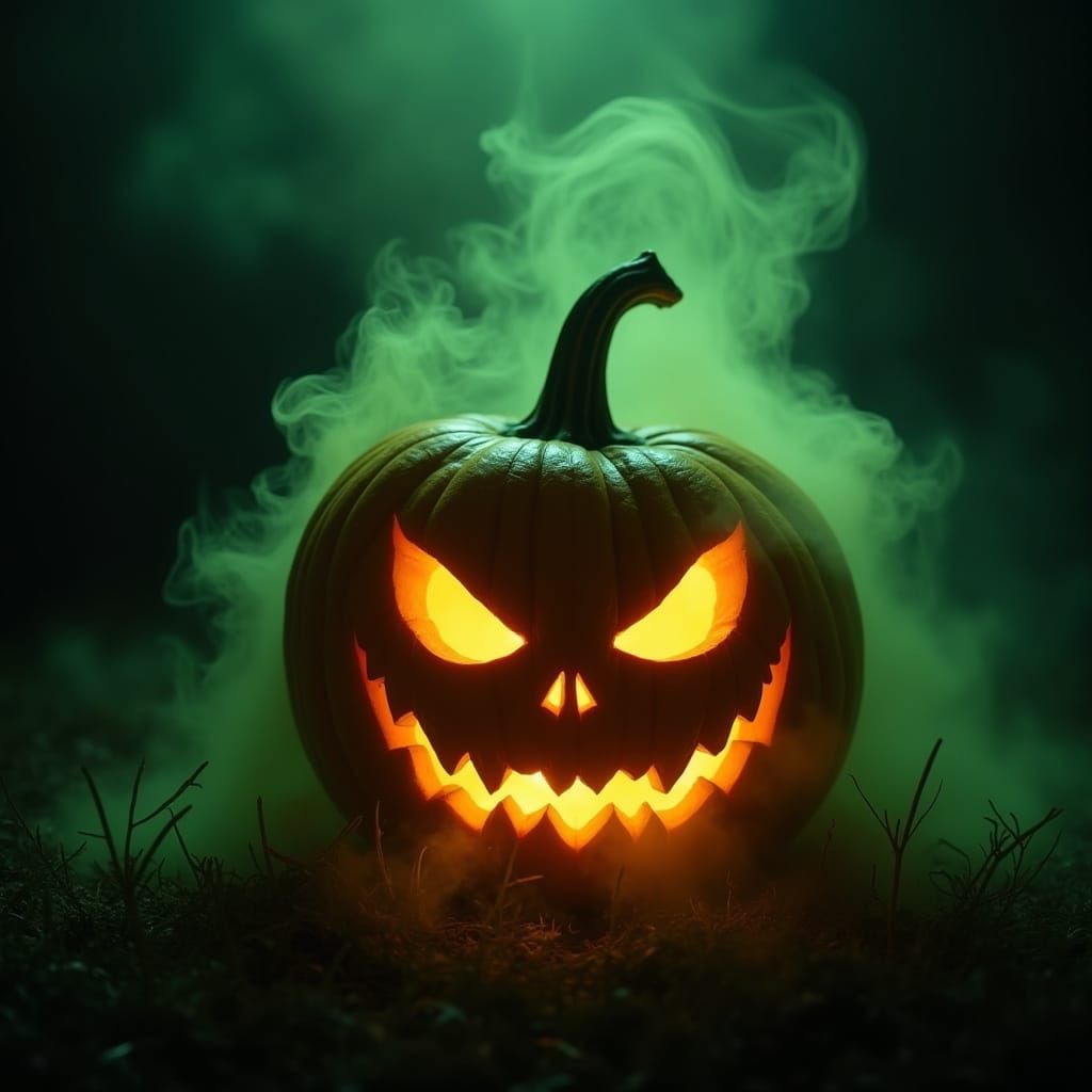 Eerie Green Jack O'Lantern in Mystical Style
