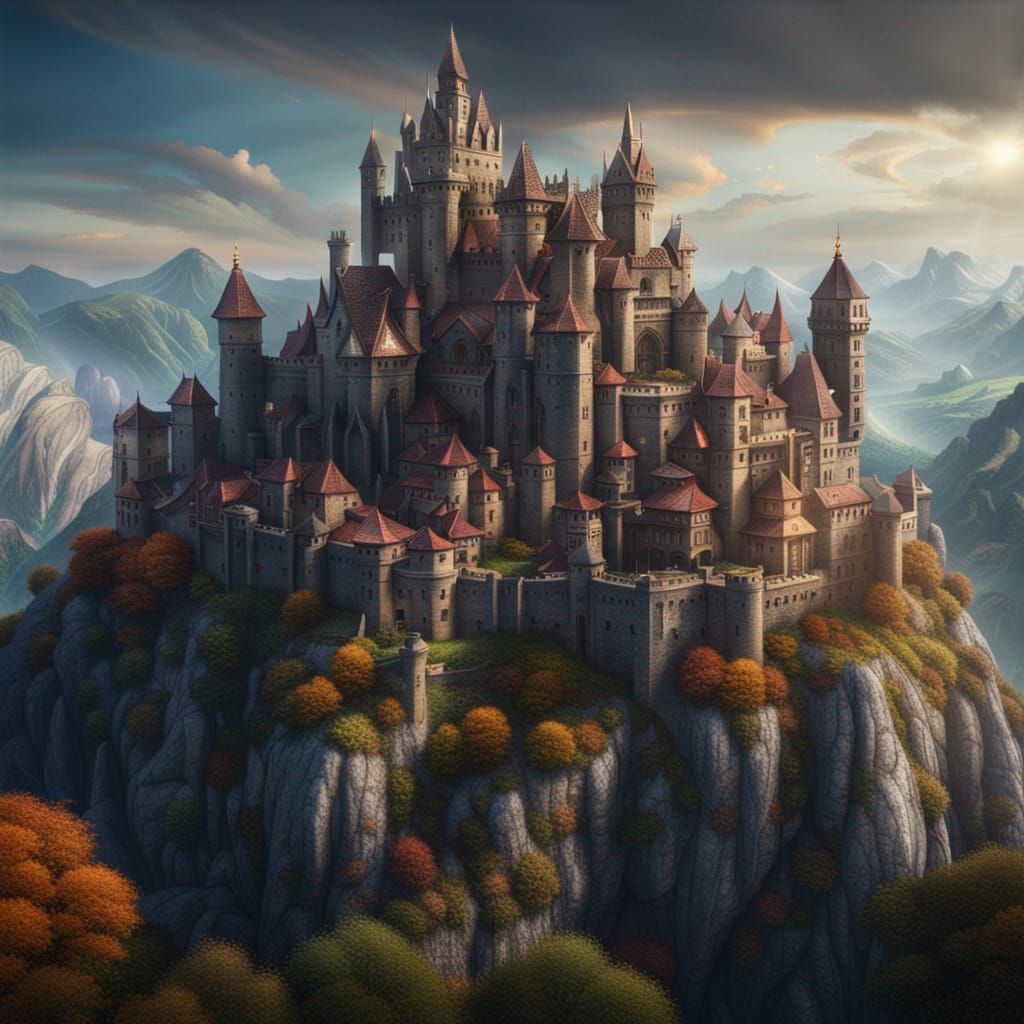 Fantastical Castle City on a Mountainside