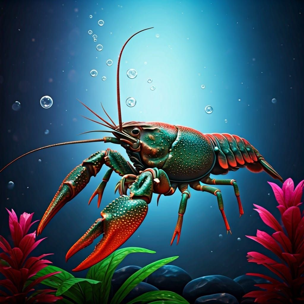 Vibrant Crayfish in an Enchanted Aquarium