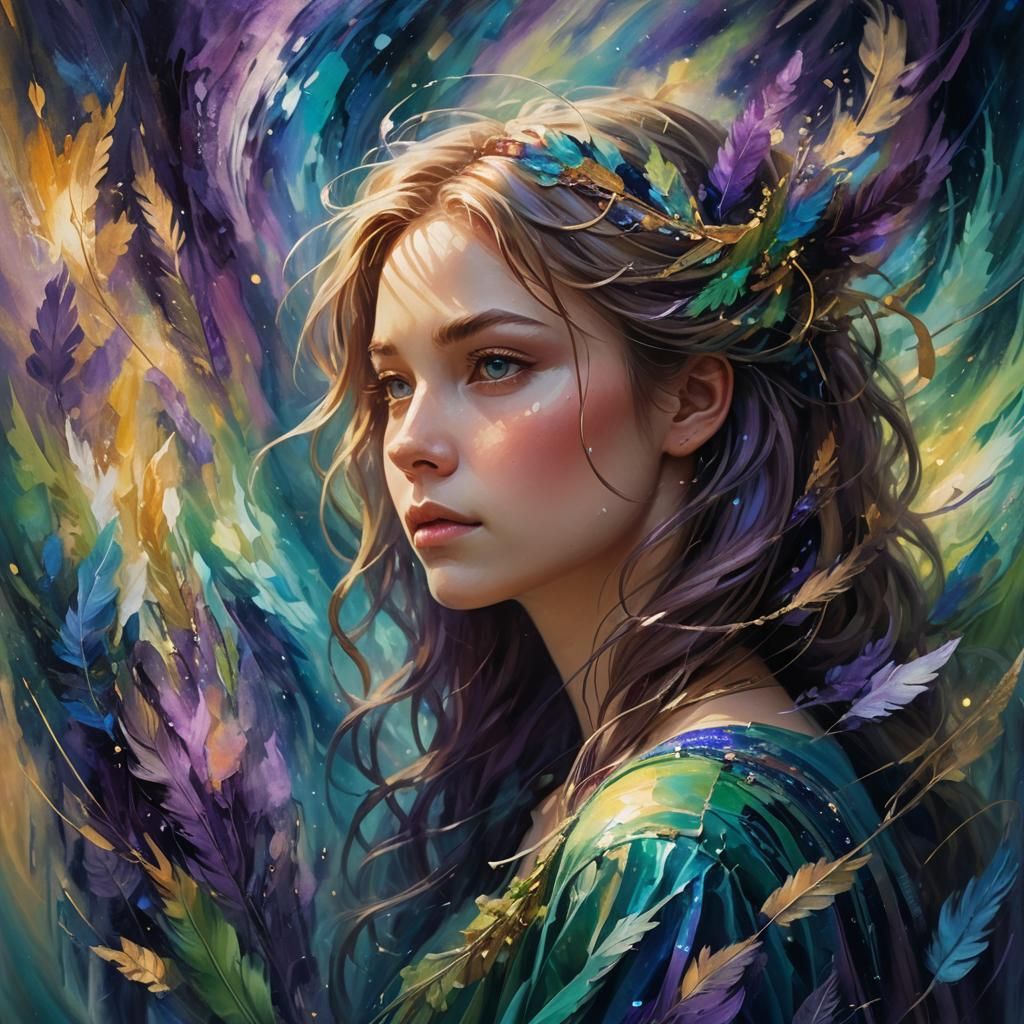 Fantasy Art Portrait of Person Surrounded by Art Supplies