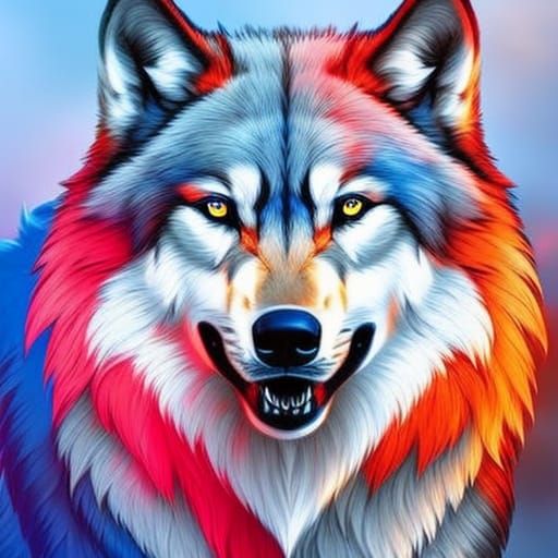 Fiery Wolf: Hyperrealistic Splash Art Concept