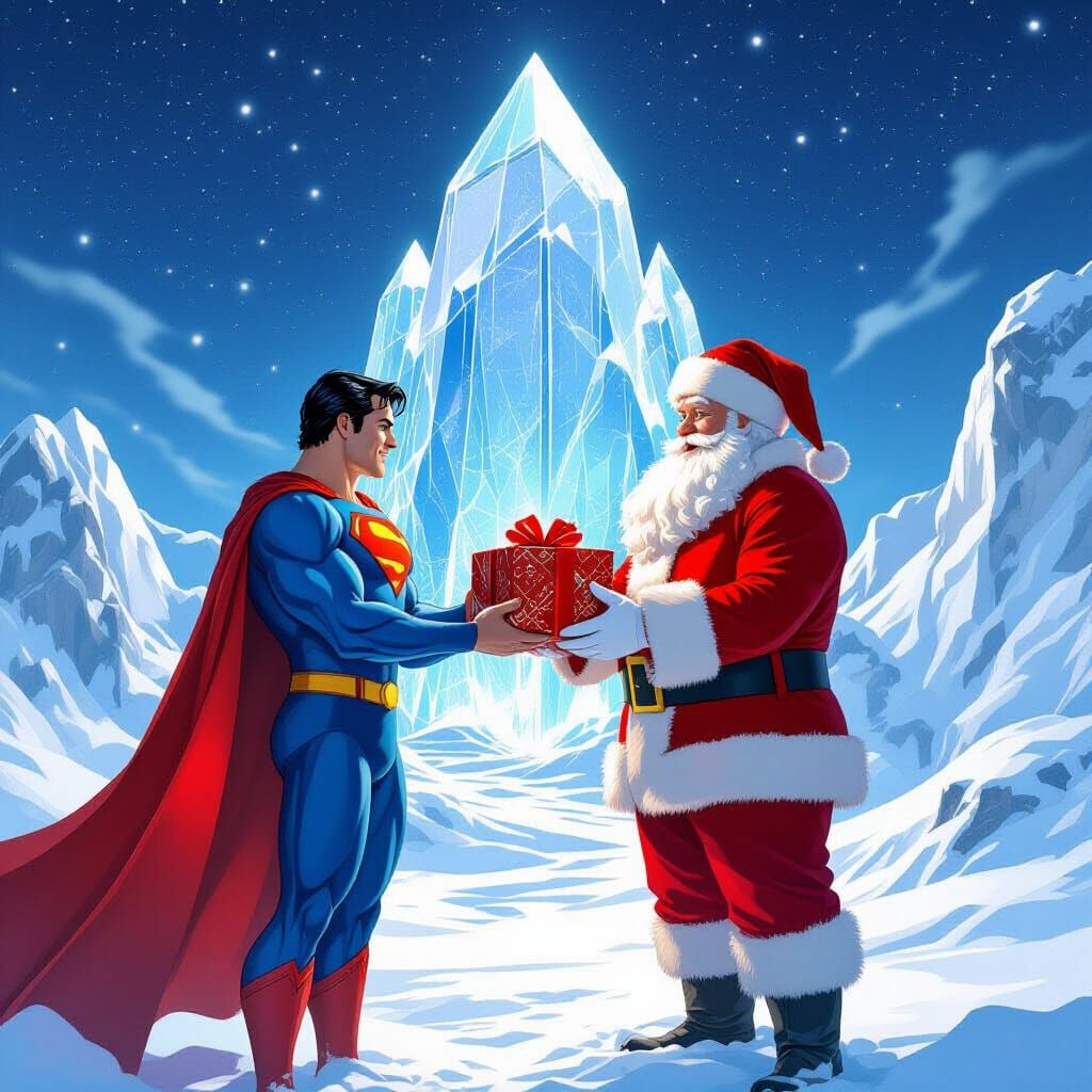 Superman Gifts Santa at the Fortress of Solitude