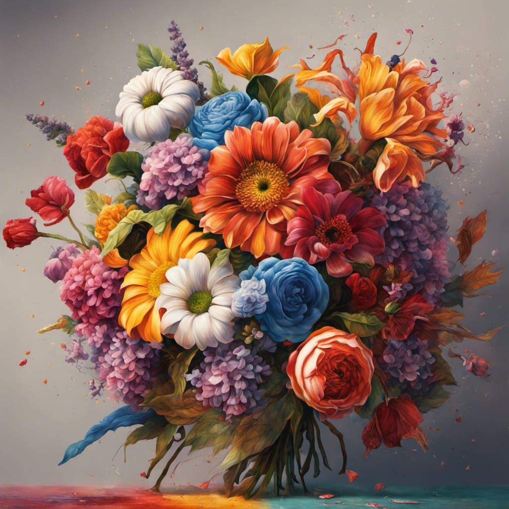 Hyperrealistic Flower Bouquet Splash Art